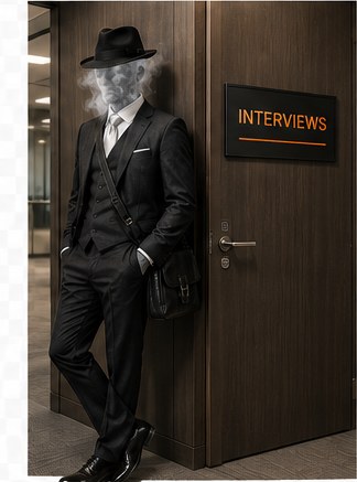 The Corporate Ghost waiting outside a conference room